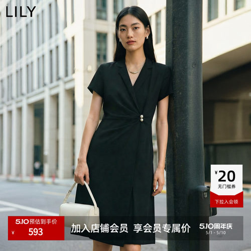 LILY通勤收腰混纺复古西装连衣裙