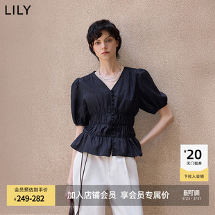 法式 女装 V领收腰休闲通勤泡泡袖 短袖 博主同款 衬衫 LILY2026新款