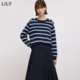 圆领套头毛衣 含羊毛山羊绒复古条纹加厚针织衫 LILY2025冬新款 女装