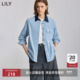 LILY2025冬新款 外套 撞色水洗灯芯绒翻领宽松休闲蓝色衬衫 女装 工装