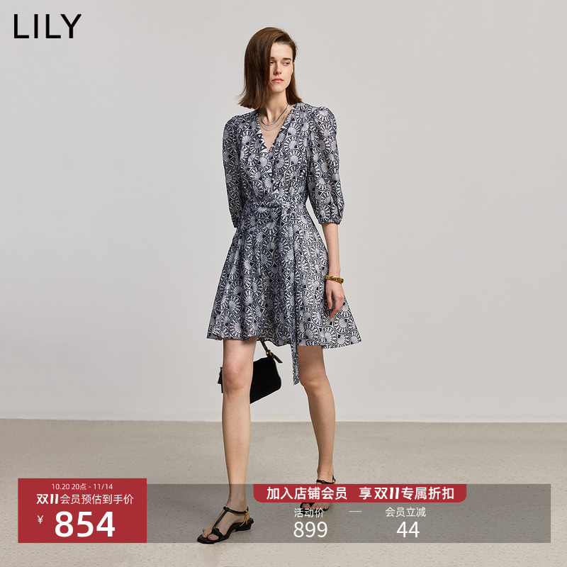 LILY收腰莱赛混纺新款连衣裙