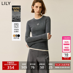 李沁代言LILY羊毛2026冬新款简约修身圆领针织衫女内搭打底衫