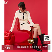 韵律织纹 LILY冬新款 女装 小香风气质翻领修身 连衣裙直筒裙
