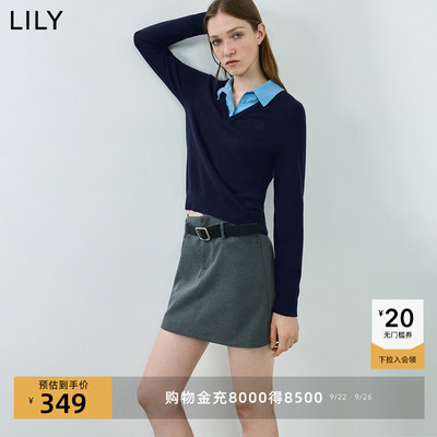 LILY通勤针织衫学院风假两件毛衣