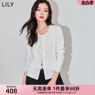 女装 气质时尚 通勤款 LILY2024春新款 立体浪漫玫瑰排扣修身 针织开衫