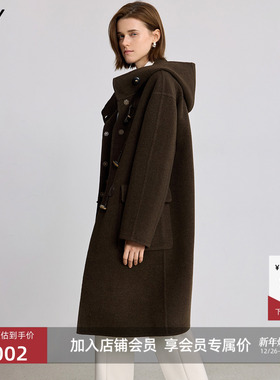100%羊毛LILY2025冬新款女装复古学院风牛角扣双面呢毛呢大衣外套