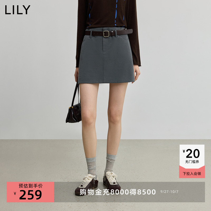 LILY通勤防走光学院风灰色半身裙