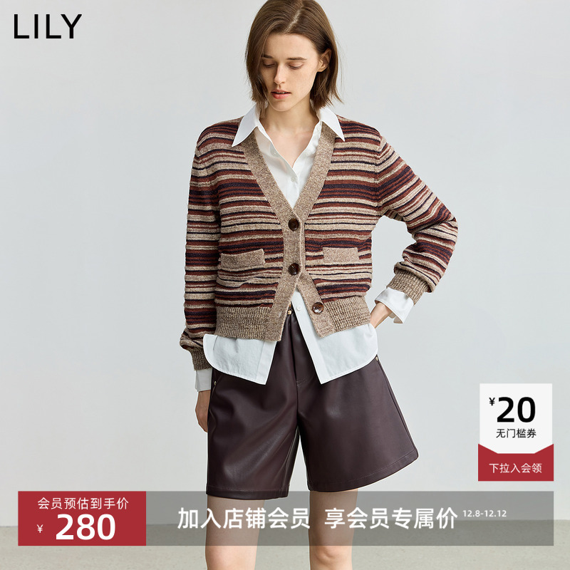 LILY撞色女装新款条纹针织开衫