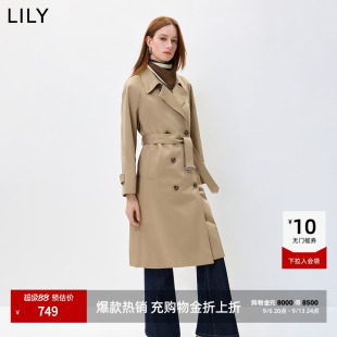 简约翻领腰带宽松休闲通勤百搭卡其色风衣外套 LILY2026秋新款 女装