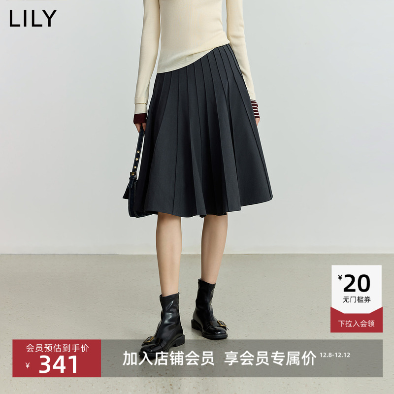 LILY学院风通勤高腰百褶半身裙