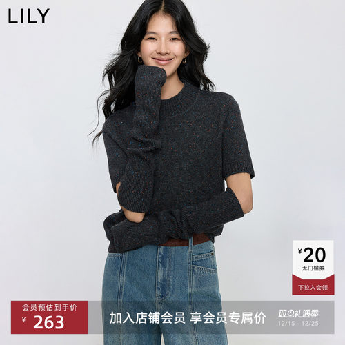 LILY通勤休闲半高领点纱针织衫
