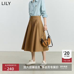 女装 LILY2025秋新款 复古压褶高腰休闲通勤弹力半身裙 商场同款