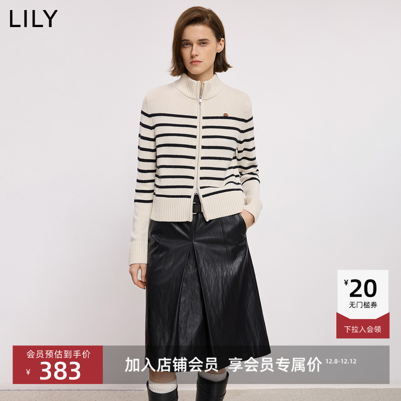 LILY通勤撞色半高领条纹针织衫