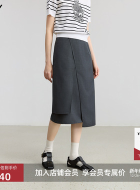 【商场同款】LILY2025秋新款女装含羊毛设计感气质通勤灰色半身裙