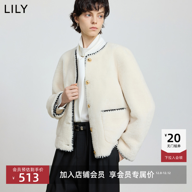 LILY短款通勤小香风撞色毛绒外套