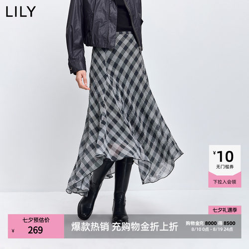 LILY通勤复古格纹女装新款半身裙