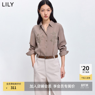 衬衫 LILY2026春新款 长袖 复古设计感撞色立体花卉刺绣薄款 外套 女装