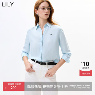 LILY2026秋新款女装莱赛尔亚麻混纺翻领宽松直筒休闲通勤衬衫外套