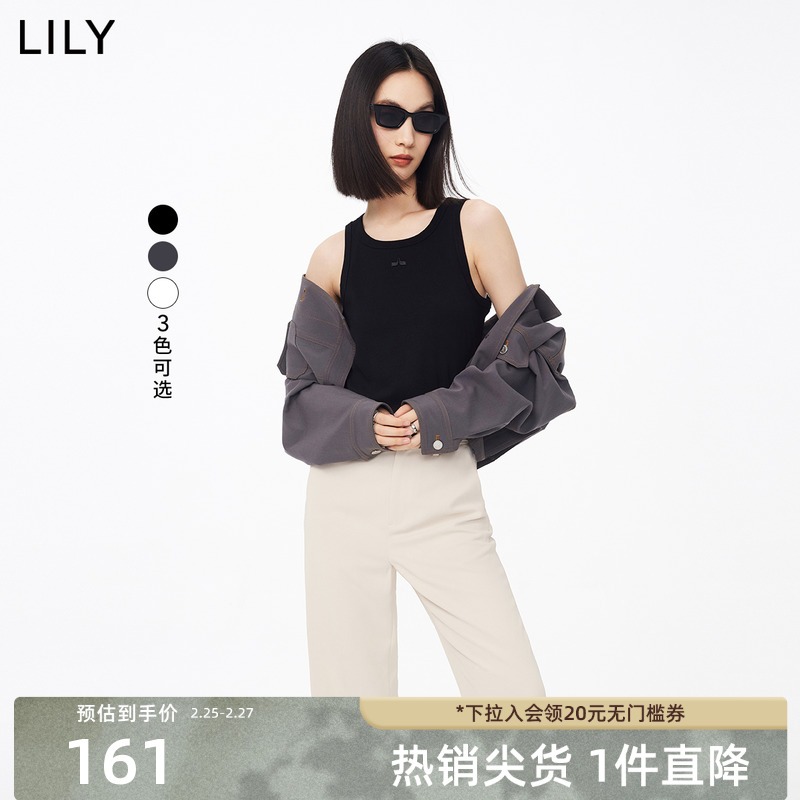 LILY2023秋新款女装美式复古休闲都市通勤款时尚修身针织吊带背心