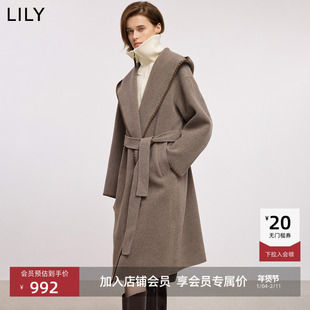 100%美丽诺羊毛LILY2025冬新款女装贝壳绣浴袍大衣双面呢毛呢外套