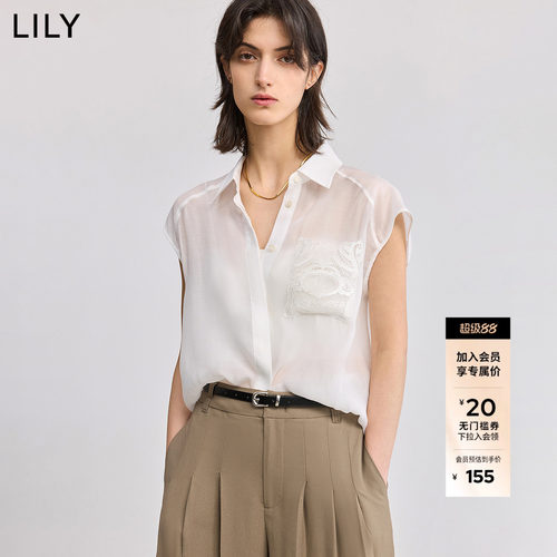 LILY蕾丝飞袖莱赛尔混纺新款衬衫