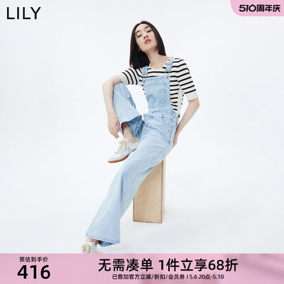 Lily新款全棉复古校园背带牛仔裤