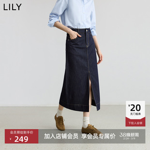【商场同款】LILY2025秋新款女装莱赛尔棉复古通勤牛仔裙女半身裙