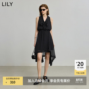 复古波点V领收腰黑色无袖 女装 LILY2025新款 连衣裙 商场同款