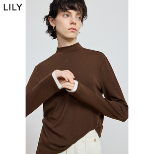 LILY2025冬新款羊毛假两件弹力修身内搭上衣半高领针织打底衫女