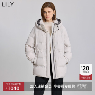 小个子 简约撞色连帽90鸭绒收腰羽绒服外套短款 LILY2025冬新款 女装