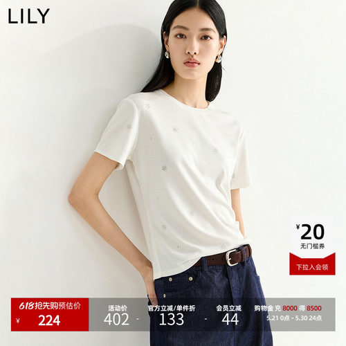 LILY通勤正肩烫钻莱赛尔混纺短袖