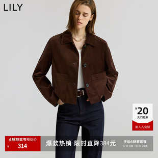 【商场同款】LILY2025秋新款女装纯棉复古巴恩风翻领通勤夹克外套