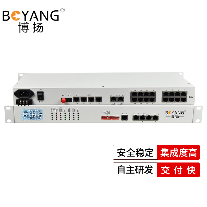 博扬 综合业务电话光端机 8路E1+8路电话+4路百兆以太BY-8P8E4FE
