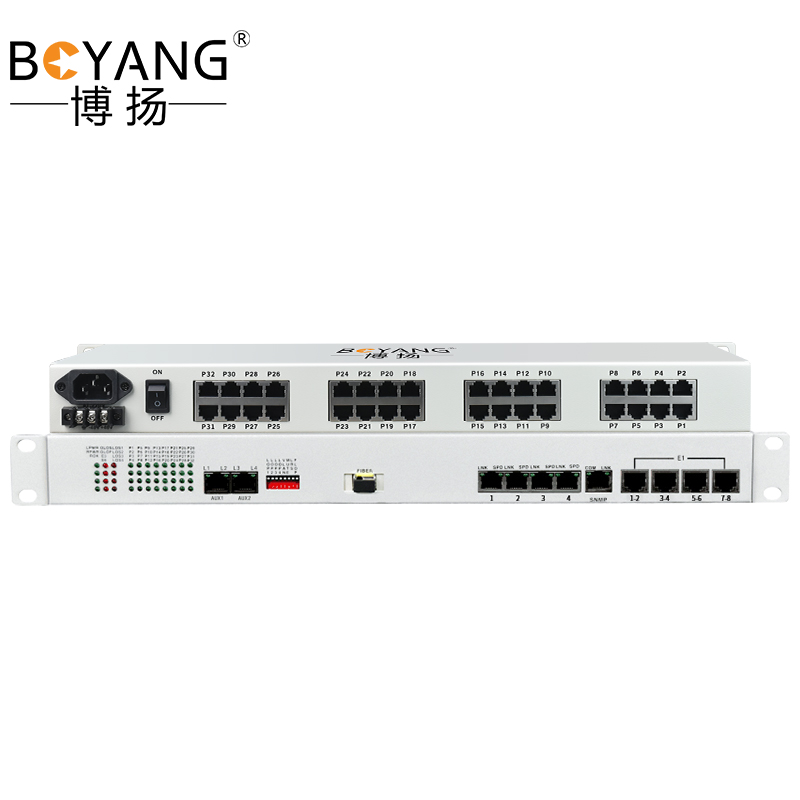 博扬 综合业务电话光端机8路E1+32路电话+4路百兆以太网物理隔离