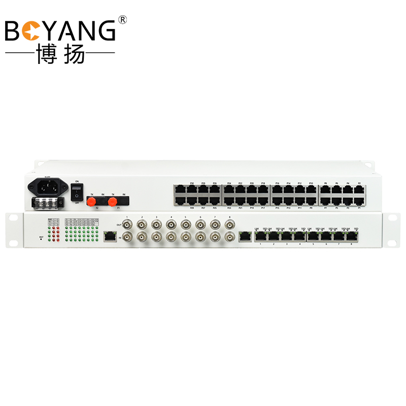 博扬 综合业务电话光端机8路E1+16路电话+8路百兆以太网物理隔离
