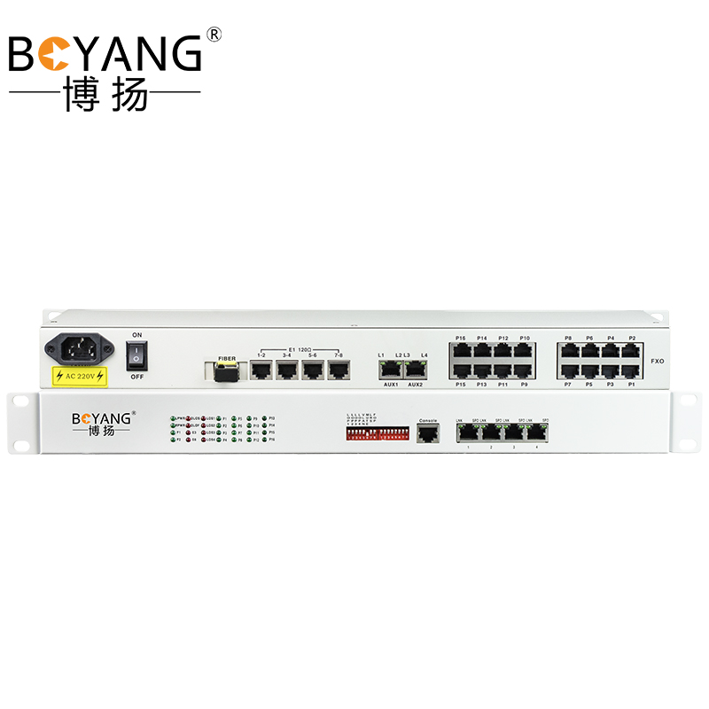 博扬 综合业务电话光端机 8路E1+8路电话+4路千兆以太网隔离单纤