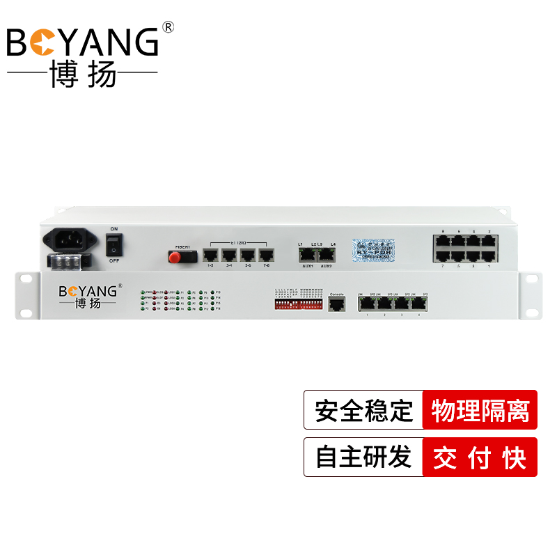 博扬 综合业务电话光端机 8路E1+8电话+4路百兆以太BY-8E1-8P4EV