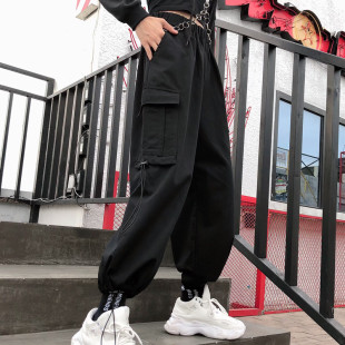 春夏INS街头工装裤女韩版学生宽松bf显瘦阔腿裤直筒束脚休闲裤潮