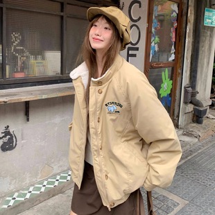 超好看短款棉服女款2025新款冬季加厚羊羔毛夹棉外套秋冬棉衣棉袄