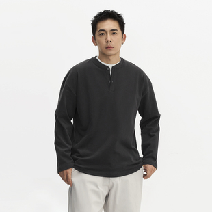 内搭上衣打底衫 TOPTIER T恤男秋冬季 250g磨毛绒感亨利领长袖 BRO