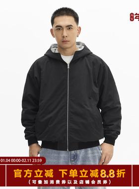 TOPTIER BRO【双面穿】秋冬季防风短款廓形拉链夹克男连帽外套