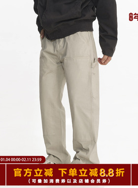 TOPTIER BRO 复古多口袋双膝伐木工装裤男麂皮质感宽松直筒休闲裤