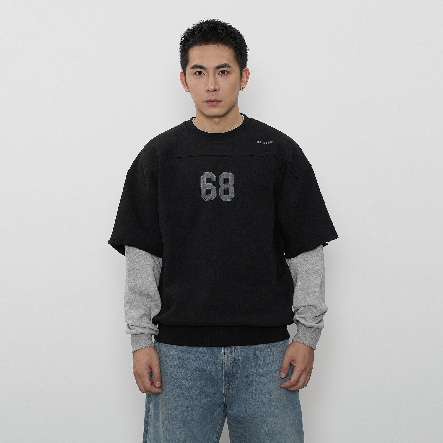 TOPTIERBRO假两件印花圆领卫衣