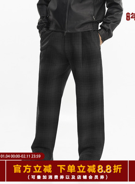 TOPTIER BRO 经典复古黑灰格纹休闲裤男冬季加厚松弛感宽松直筒裤