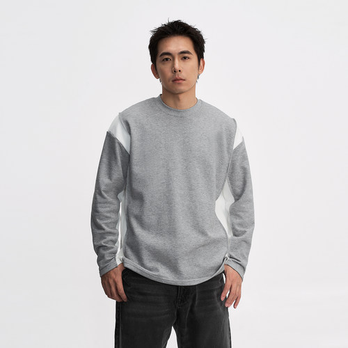 TOPTIERBRO拼接小领口长袖T恤