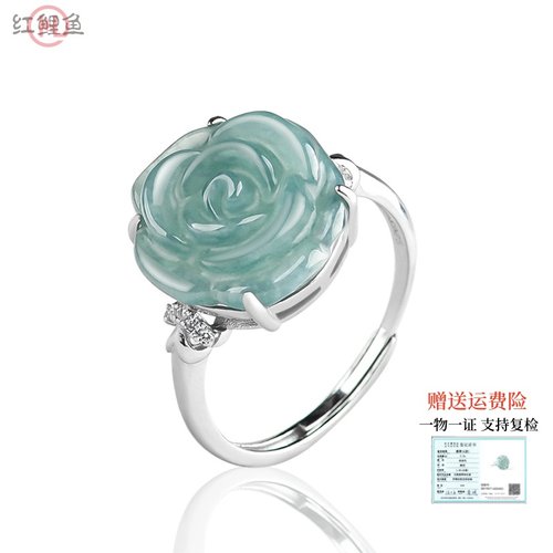 纯银天然翡翠玉石戒指女可调节