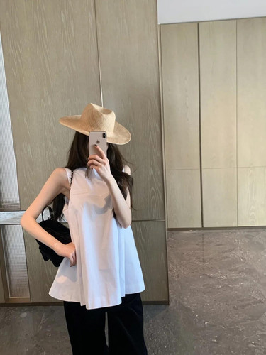 【高品质实拍yb】新款韩版无袖衬衫时尚百搭宽松减龄休闲圆领上衣