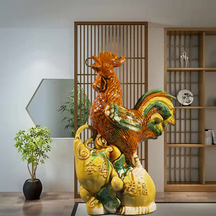 陶瓷鸡摆件打鸣公鸡大吉大利工艺品工艺品生肖公母鸡乔迁搬家礼物