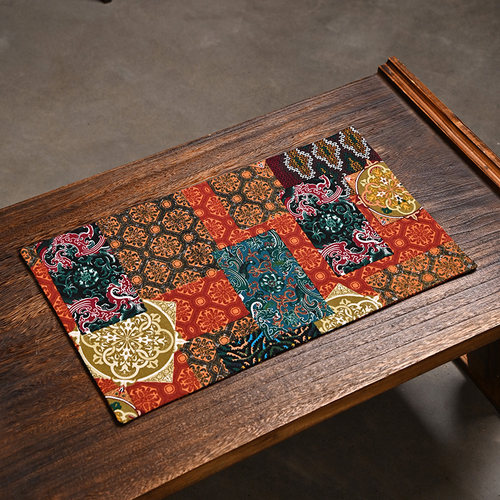 双面棉麻拼布印花茶席