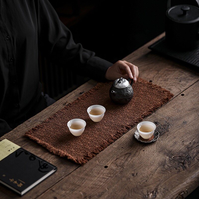 柿染植物染棉麻茶垫日式茶席手工茶桌垫小桌旗厚粗粝干泡复古侘寂